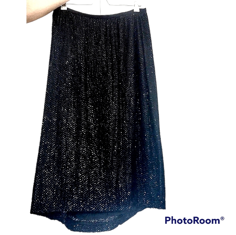 Black Fully Beaded Sparkly Cocktail Midi Flare Skirt. Size 6 or 8